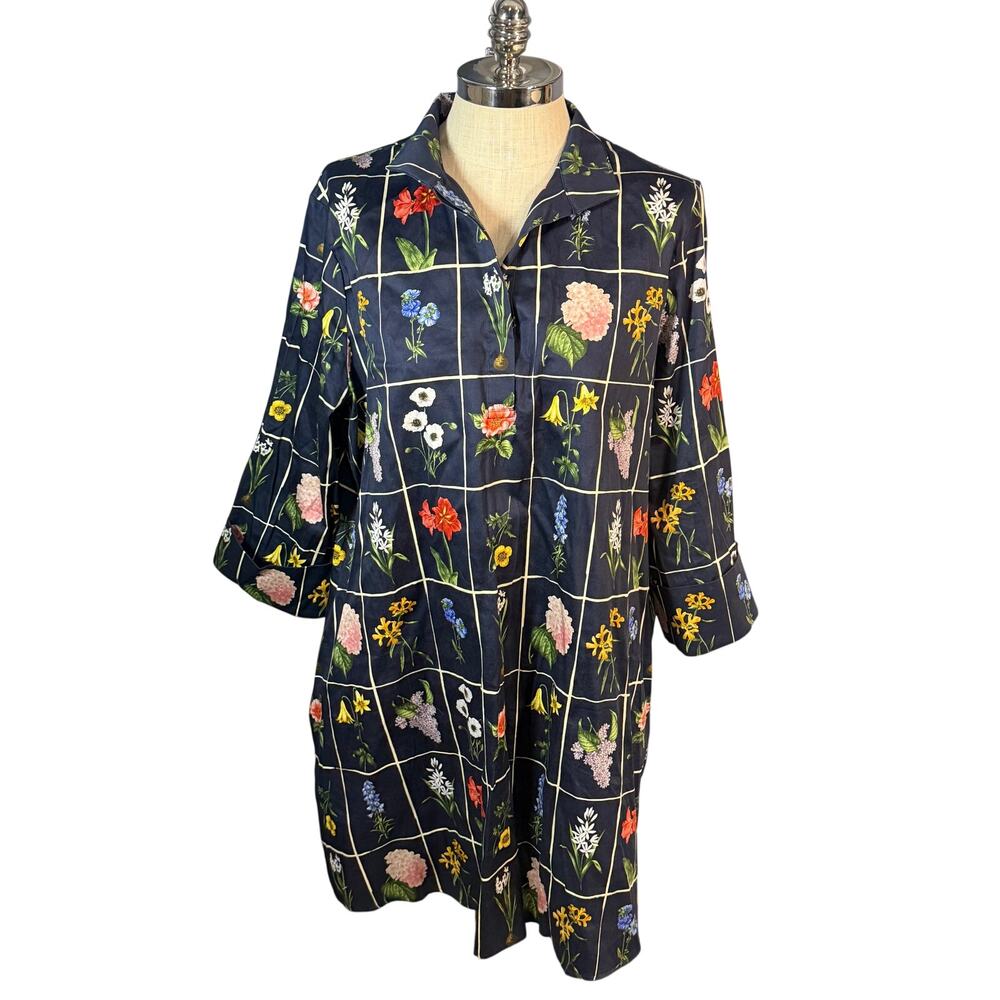 Tuckernuck Fresh Buds Navy Tunic Megan Shirt Dress Flowers Floral Size XXXL